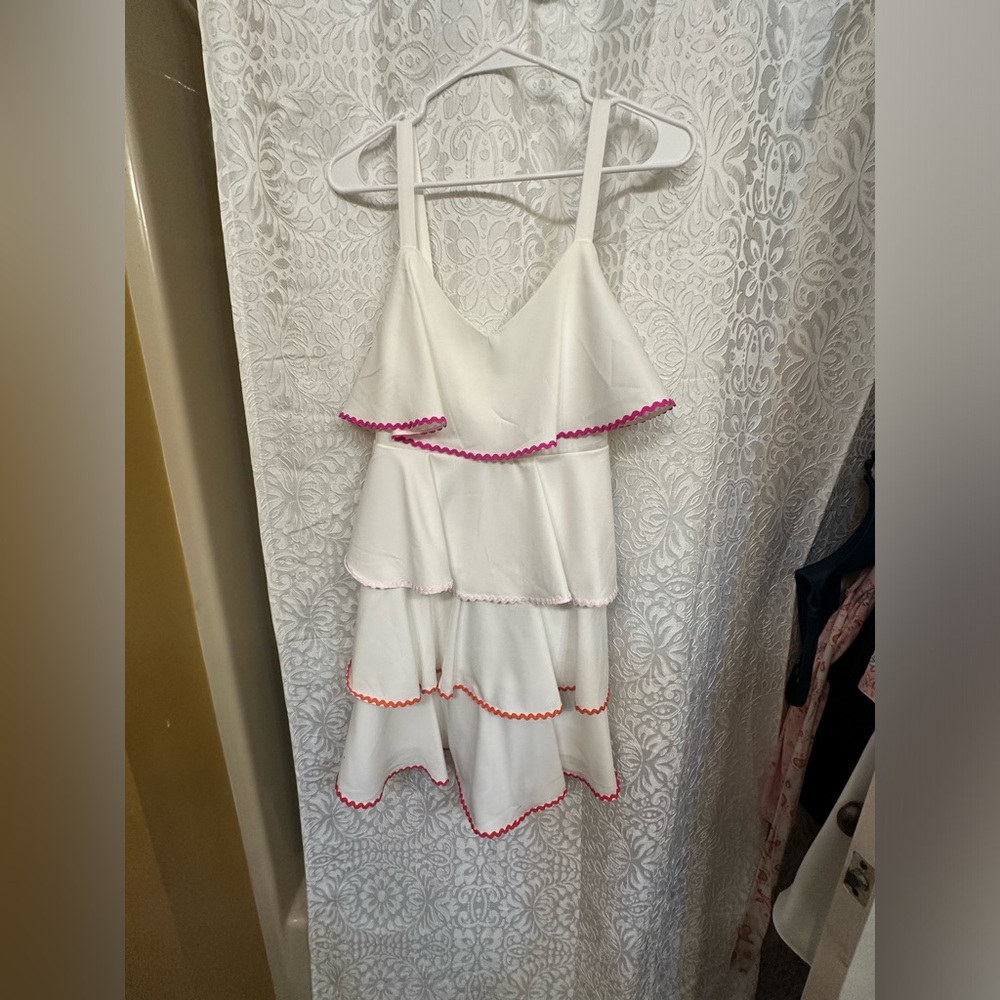 TCEC White Dress with ruffles and colored piping